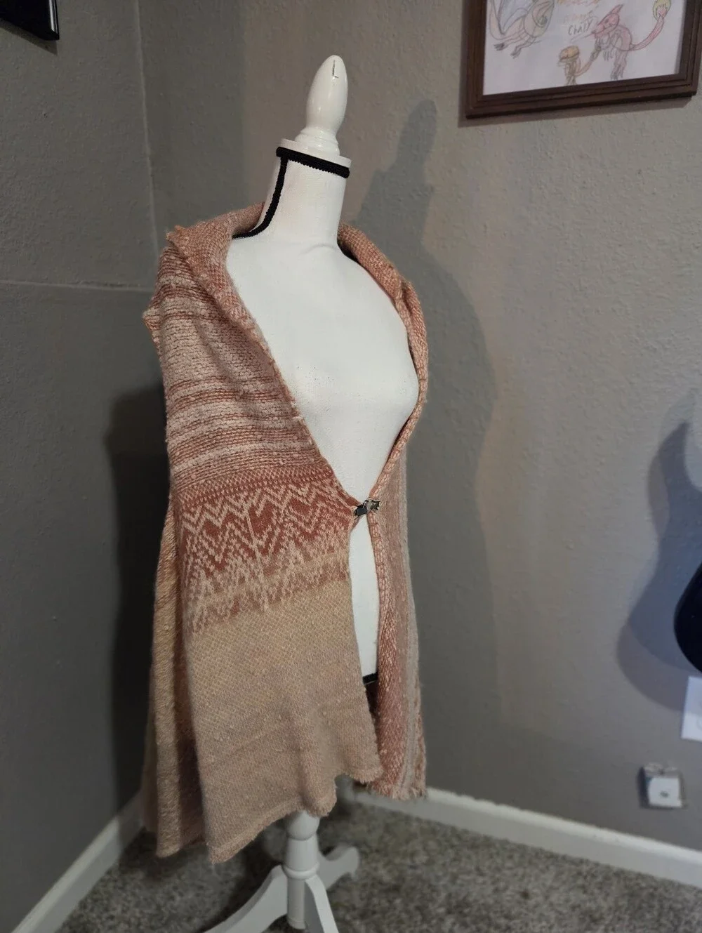 Free People Pink Boho Hooded Sweater Vest Cardigan | XS/S